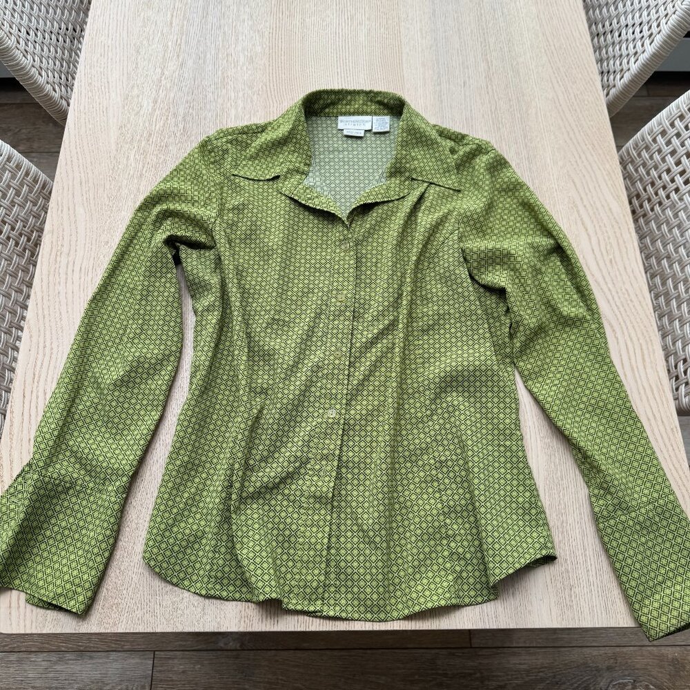 Worthington Lime Green Geometric Print Stretch Blouse L